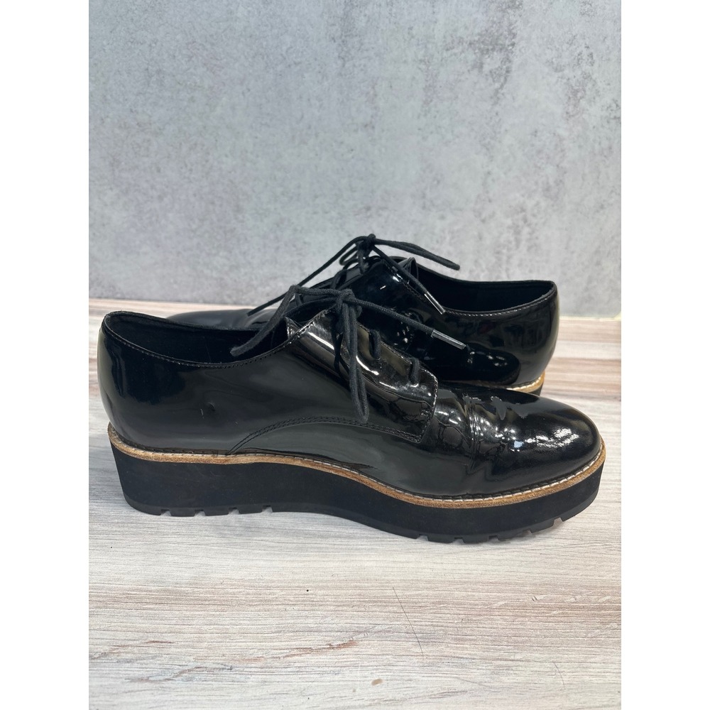 Eileen Fisher Eddy Derby SZ 9 Black Patent Leather Lace Up Oxford Platform Shoes - Picture 11 of 12